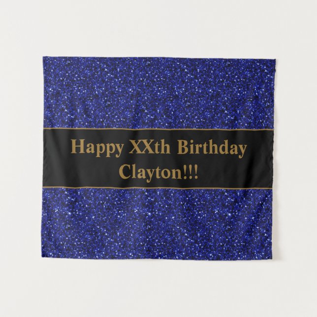 Blue Glitzer mit Message Birthday Tapestory Wandteppich (Vorderseite (Horizontal))