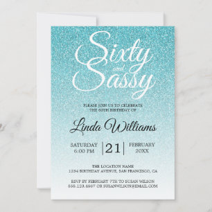 Blue Glitzer Ombre 60 und Sassy 60. Geburtstag Einladung