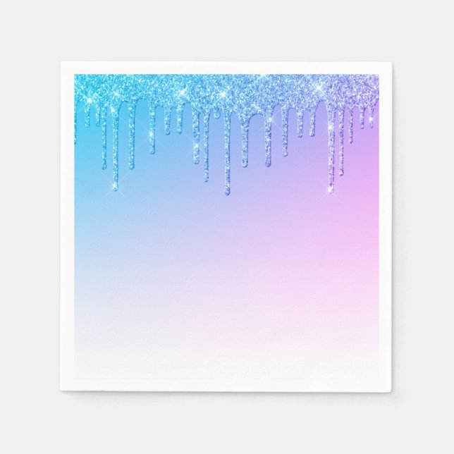 Blue Glitzer Ombré Glam Glitzern Party Serviette (Vorderseite)