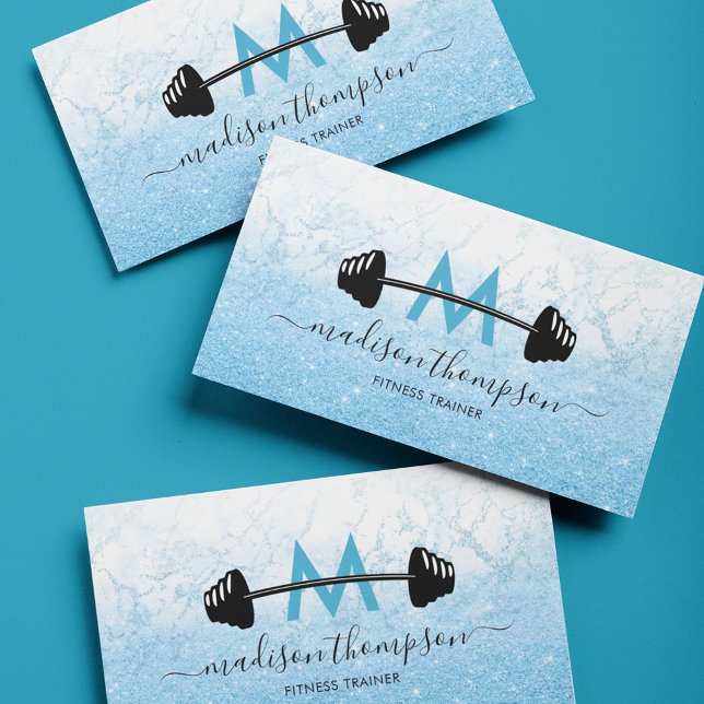 Blue Glitzer Personal Trainer Business Card Visitenkarte (Von Creator hochgeladen)