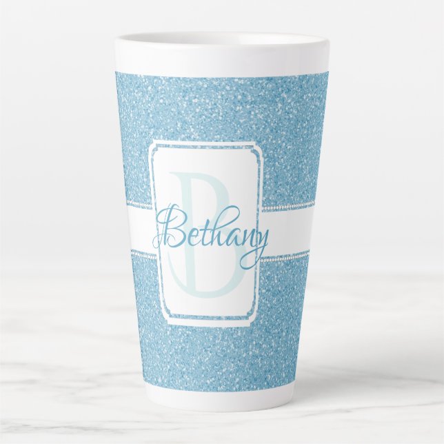 Blue Glitzer Personalisiert Latte Tasse (Vorderseite)
