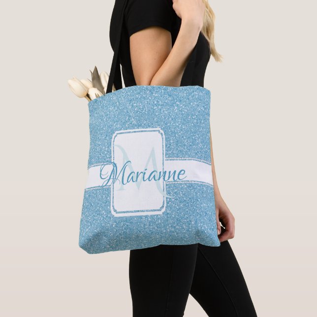 Blue Glitzer Personalisiert Tote Bag (Von Nahem)