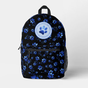 Blue Glitzer Pet Paw-Druck auf schwarzem Hintergru Bedruckter Rucksack