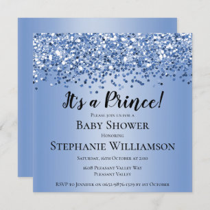 Blue Glitzer Prince Baby Dusche Einladung