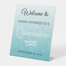 Blue Glitzer Quinceañera 15. Geburtstag Willkommen Sockelschild