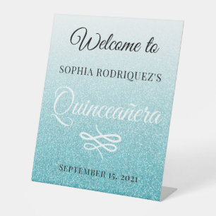 Blue Glitzer Quinceañera 15. Geburtstag Willkommen Sockelschild