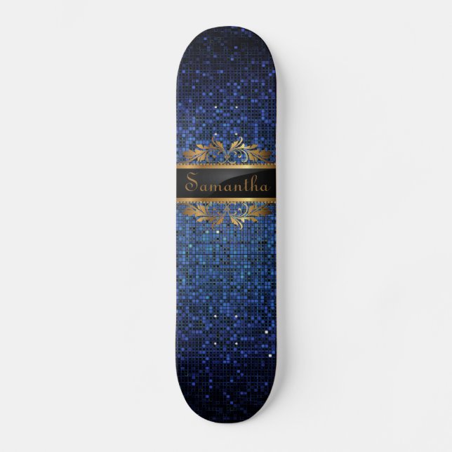 Blue Glitzer Sequin Disco Glitz Comp Skateboard (Vorderseite)