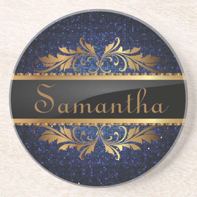 Blue Glitzer Sequin Disco Glitz Muster Untersetzer (Vorne)