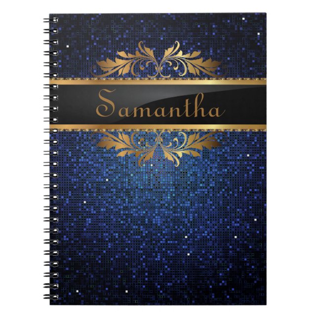 Blue Glitzer Sequin Disco Glitz Spiral Notebook Notizblock (Vorderseite)