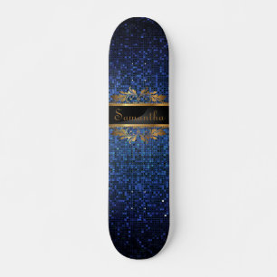Blue Glitzer Sequin Disco Old School Skateboard
