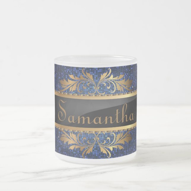 Blue Glitzer Sequin Mattiert Glass Kaffee Tasse Cu (Mittel)