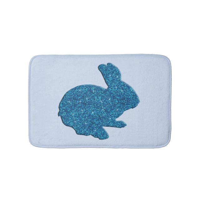 Blue Glitzer Silhouette Bunny Rabbit Bath Mat Badematte (Vorderseite)