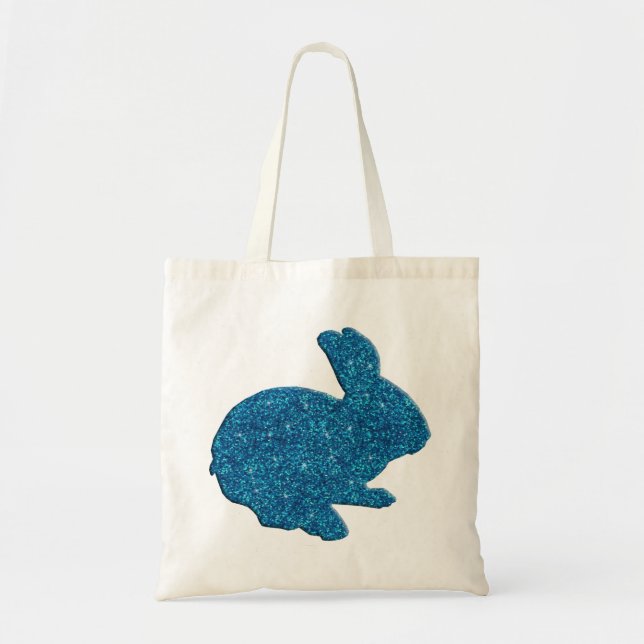 Blue Glitzer Silhouette Osterfest Bunny Toag Tragetasche (Vorne)