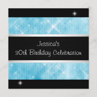Blue Glitzer Silver Lights Black 30. Geburtstag Einladung