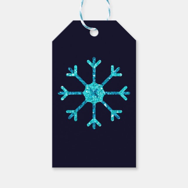 Blue Glitzer Snowflakes Geschenkanhänger (Vorderseite)