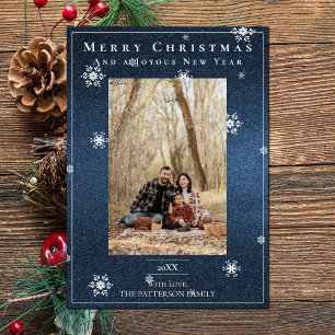 Blue Glitzer Snowflakes Holiday Foto Card Feiertagskarte