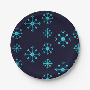Blue Glitzer Snowflakes Pappteller