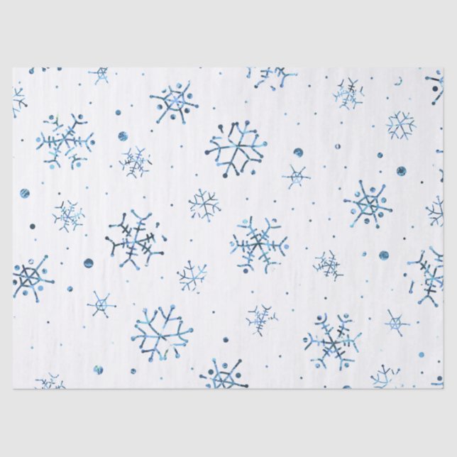 Blue Glitzer Snowflakes Seidenpapier (Vorderseite)