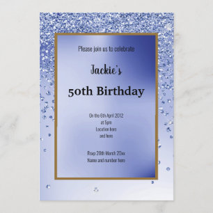 Blue Glitzer Sparkle Elegant 50. Geburtstag Einladung