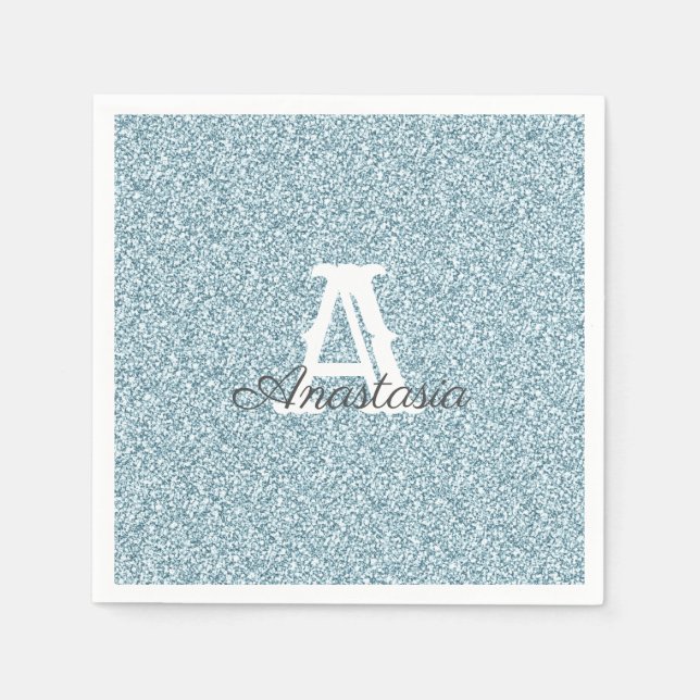Blue Glitzer & Sparkle Monogram Napkin Serviette (Vorderseite)