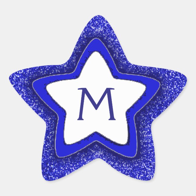 Blue Glitzer Star individuell anpassbare Monogramm Stern-Aufkleber (Vorderseite)