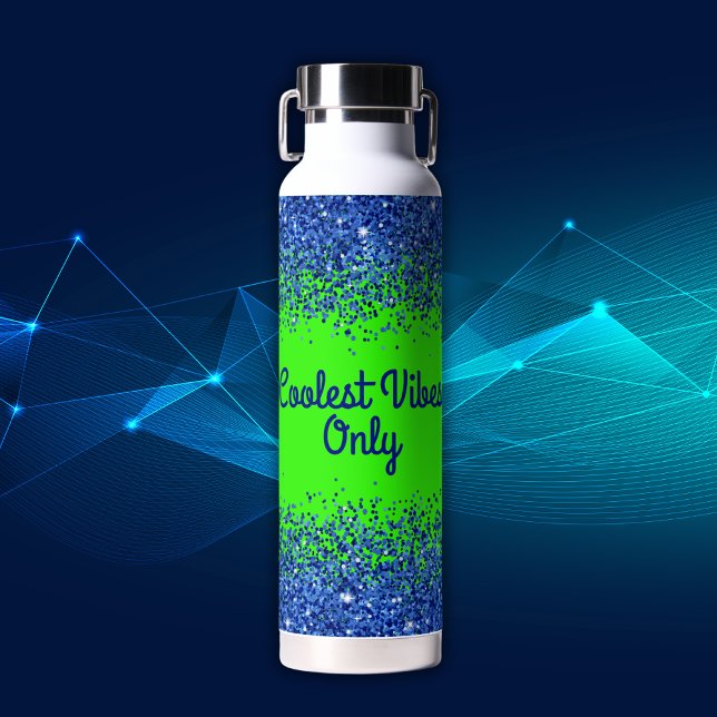 Blue Glitzer & Text auf Green - nur Coolste Vibes  Trinkflasche (Von Creator hochgeladen)