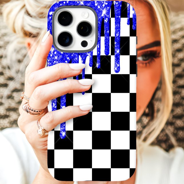 Blue Glitzer Tropfen Checkerboard Case-Mate iPhone Hülle (Von Creator hochgeladen)