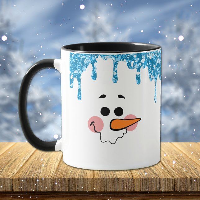 Blue Glitzer Tropfen Snowman Face Holiday Tasse (Von Creator hochgeladen)