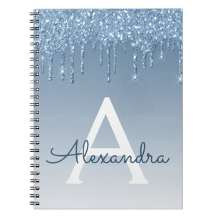 Blue Glitzer Tropfen Sparkasse Monogram Notebook Notizblock