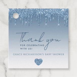 Blue Glitzer Tropfens Baby Dusche Vielen Dank Tag Geschenkanhänger