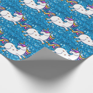 Blue Glitzer Unicorns Geschenkpapier