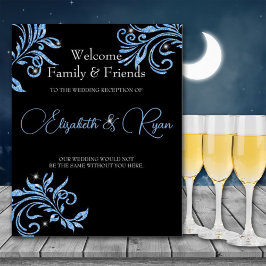 Blue Glitzer Vine Wirbel Sparkle Wedding Willkomme Poster