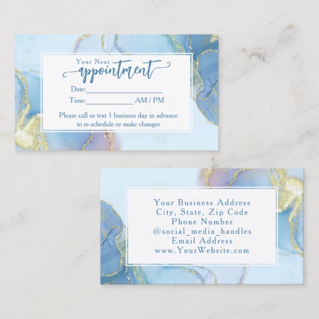 Blue Glitzer Watercolor Fashion Modern Ernennung Visitenkarte (Vorne/Hinten)