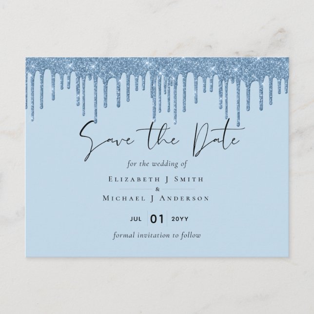 Blue Glitzer Wedding BUDGET Postkarte (Vorderseite)