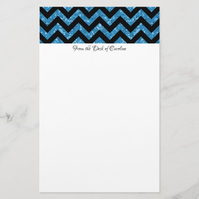 Blue Glitzer Zickzack Stationery Briefpapier (Vorderseite)