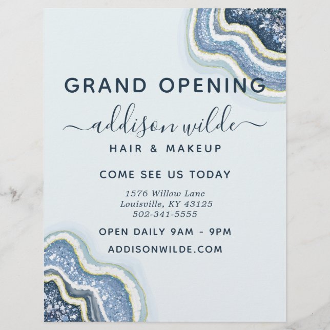 Blue Glitzern Agate Geode Business Flyer (Vorne)