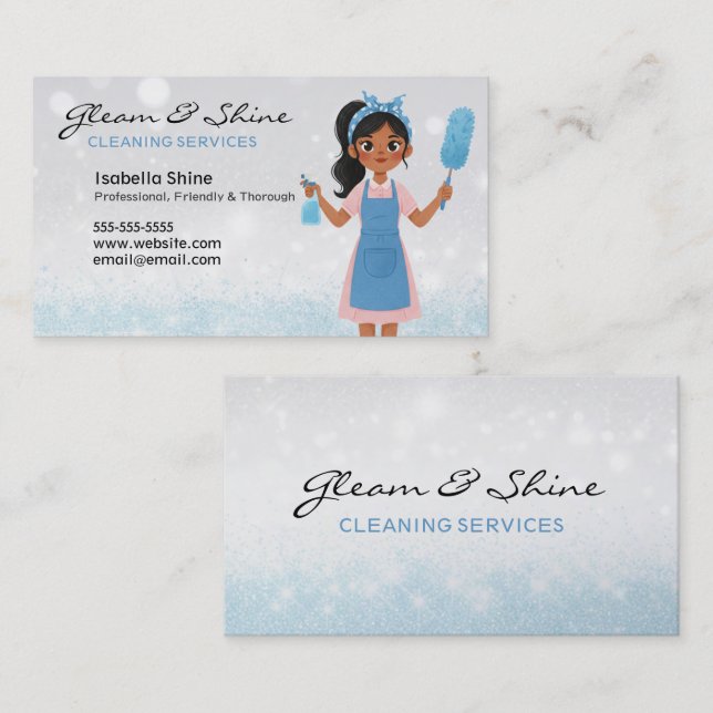 Blue Glitzern Cleaner Reinigungsservice Housekeepe Visitenkarte (Vorne/Hinten)