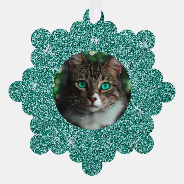 Blue Glitzern Frame Christmas Ornament Karte (Vorderseite)