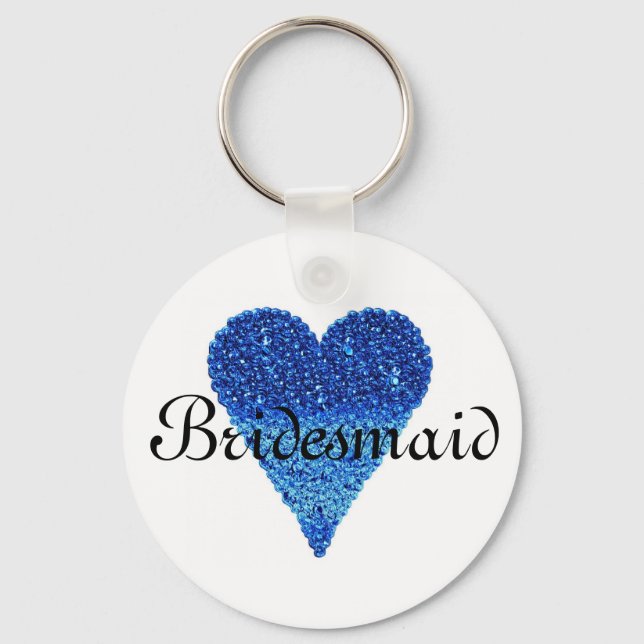 Blue Glitzern Heart Personalisiert Bridesmaid Schlüsselanhänger (Vorderseite)