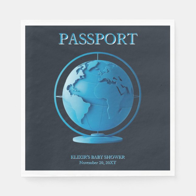 Blue Globe Passport Travel Baby Shower Serviette (Vorderseite)