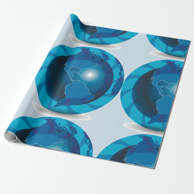 Blue Globe Wrapping Paper Geschenkpapier (Ungerollt)