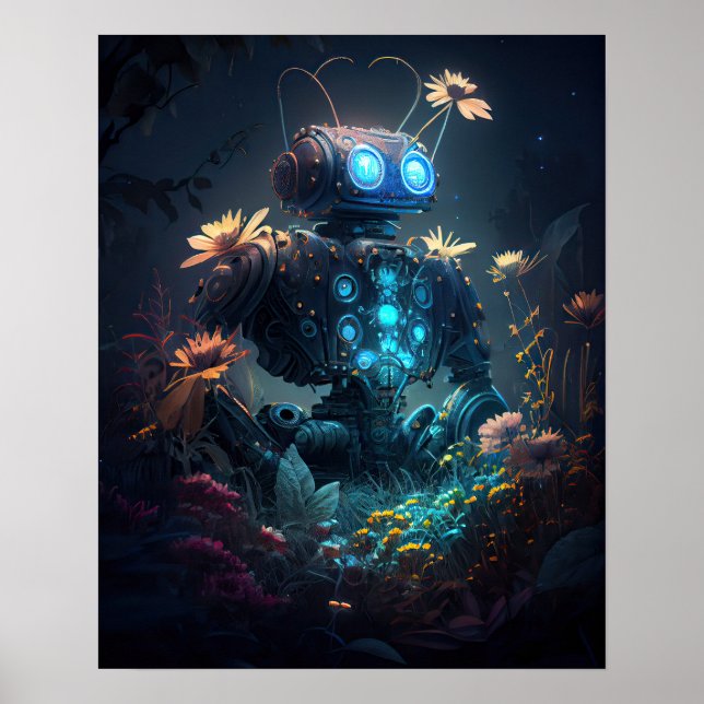 Blue Glow Bot & Blume Poster (Vorne)