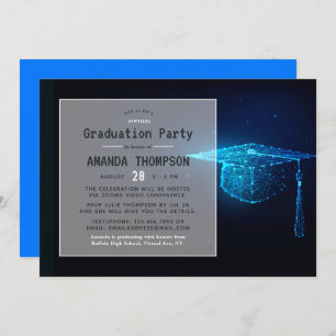 Blue Glow Futuristic Virtual Graduation Party Einladung