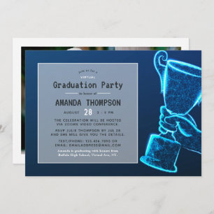 Blue Glow Futuristic Virtual Graduation Party Einladung