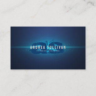 Blue Glow Grunge Monogram Trainer Business Card Visitenkarte