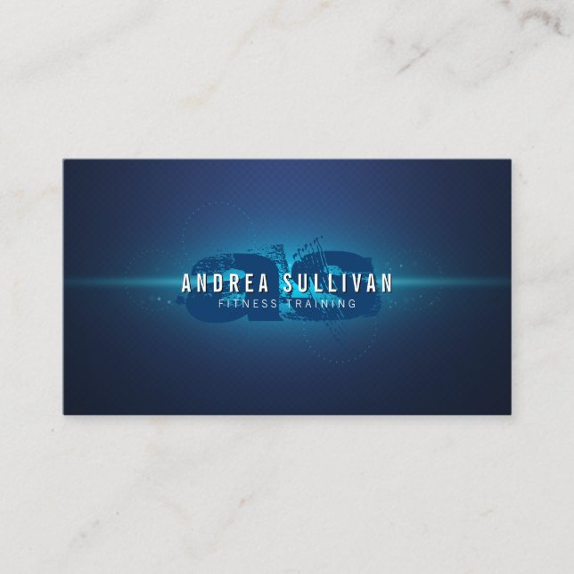Blue Glow Grunge Monogram Trainer Business Card Visitenkarte (Vorderseite)