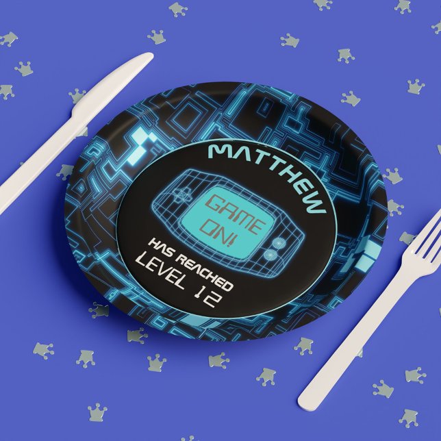 Blue Glow Handheld-Konsole Pappteller (Blue Glow Handheld Console Paper Plates)