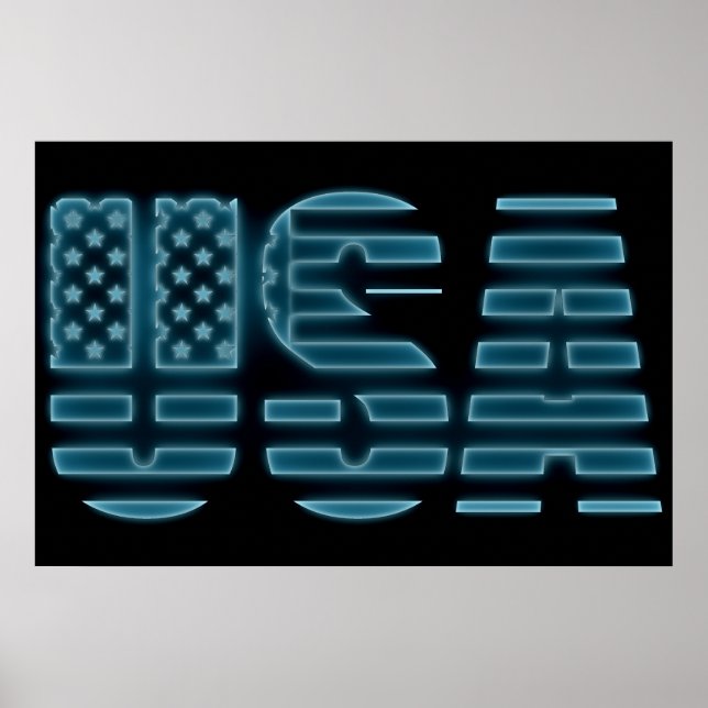 Blue Glow Neon USA American Foto Wall Poster (Vorne)