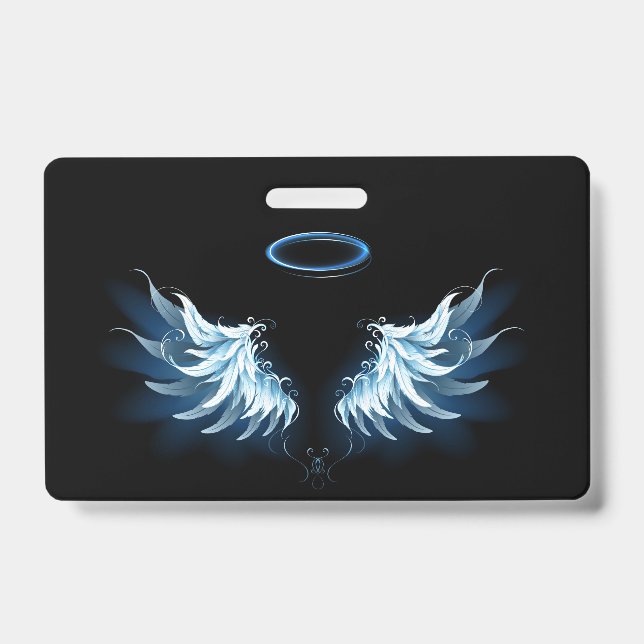 Blue Glowing Angel Wings on black background Ausweis (Vorderseite)