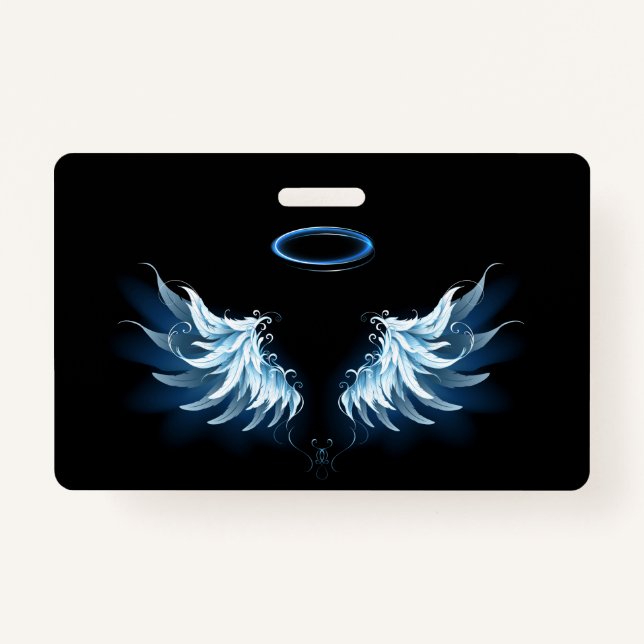 Blue Glowing Angel Wings on black background Ausweis (Vorderseite)